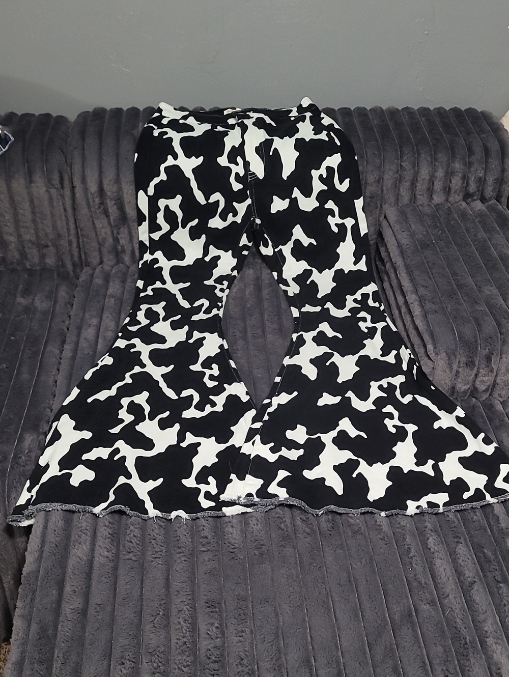 Peach Love California Black & White Cow Print Flared Pants BRAND NEW